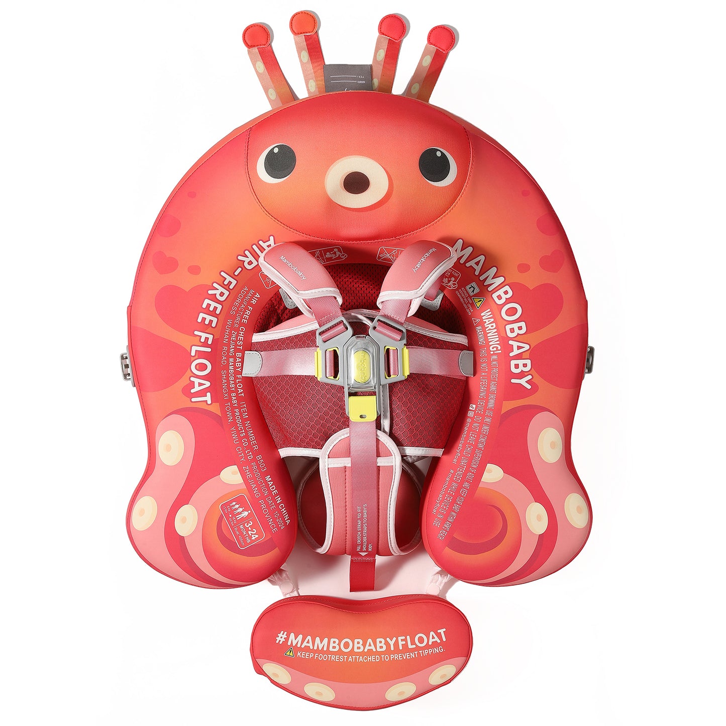 Octo Hug Chest Float – Baby Pool Float with 3D Canopy (Pink & Red)