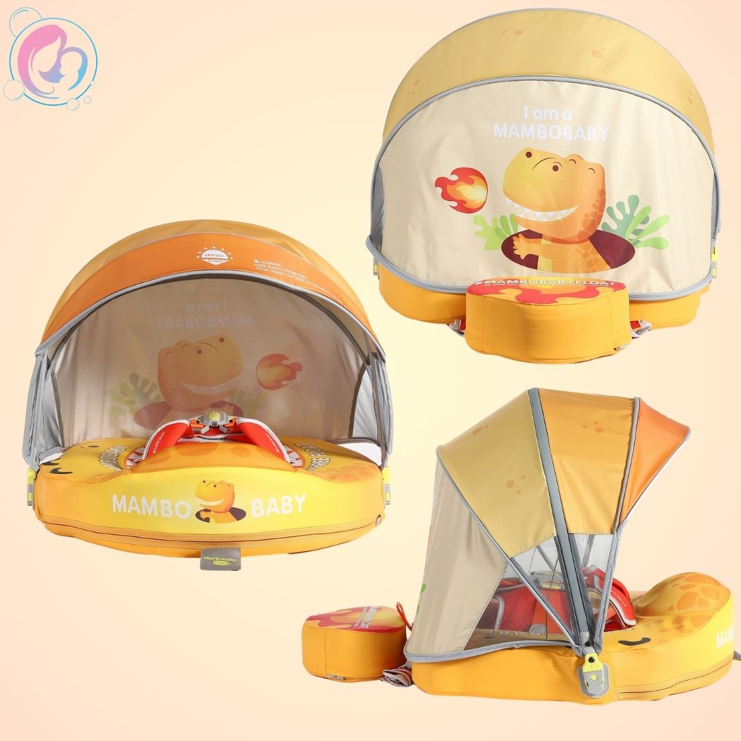 🦖Dino Jaw Chest Float – Baby Pool Float With 3D Canopy (bright Yellows)
