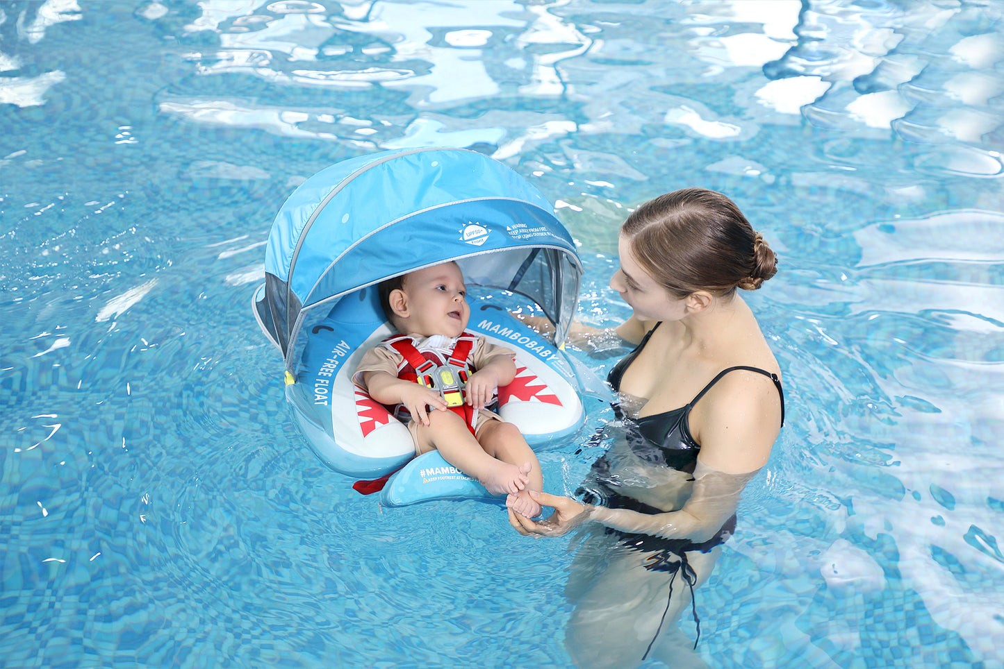 🦈Shark Jaw Chest Float – Baby Pool Float With 3D Canopy (Blue Red & White)