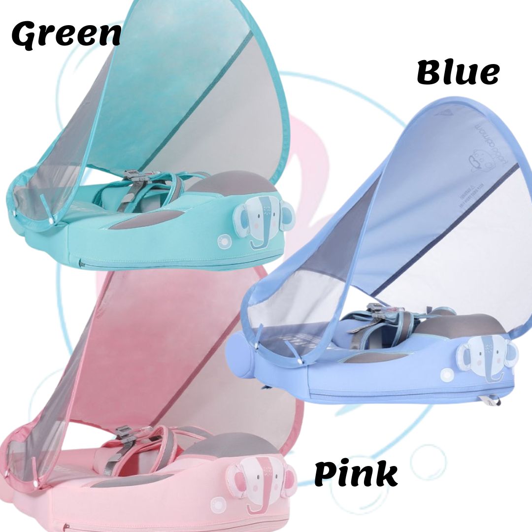 3D Elephant Chest Float with Canopy & Tail (Green, Pink, Blue)