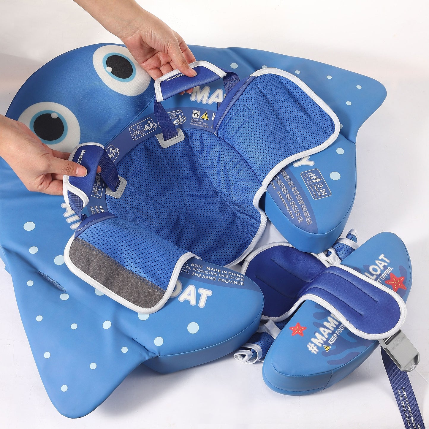 MantaWing Chest Float – Baby Pool Float (Pink / Blue) with 3D Canopy