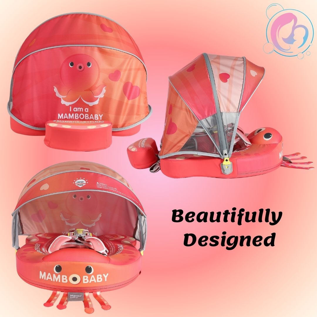 🐙Octo Hug Chest Float – Baby Pool Float with 3D Canopy (Pink & Red)