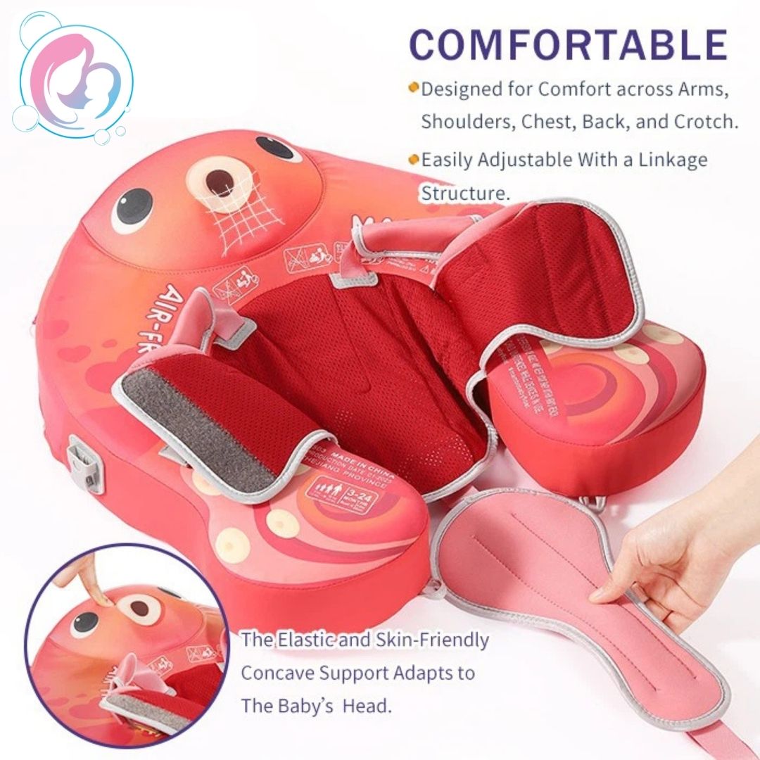 🐙Octo Hug Chest Float – Baby Pool Float with 3D Canopy (Pink & Red)