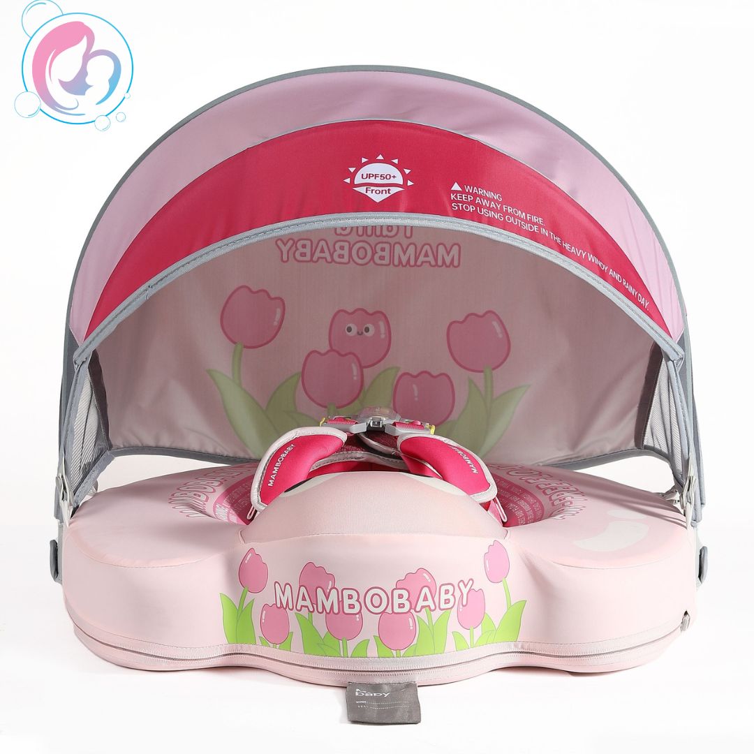 🌷 Tulip Bloom Mambobaby Float With 3D Canopy – Bright & Playful Baby Water Fun